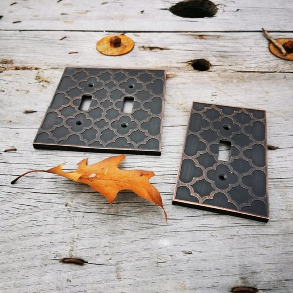 Trio of Embossed Allen and Roth Cast Bronze Light Switch Plates Covers - Picture 2 of 11